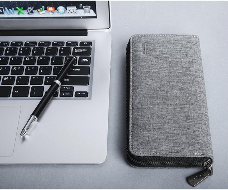 WOOLALA Mens Wallet Waterproof Canvas Zipper Arrounded Large Capacity Accordion Folded Cash Cards Phone Holder Long Wallet - Image 2